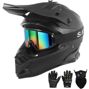 SPARK Adult Motocross Helmet Dirt Bike Helmets Full Face Motorcycle Off-Road Mountain E-Bike BMX MX ATV Helmet (with Gloves Goggles Mask) 4Pcs Set, DOT Certified