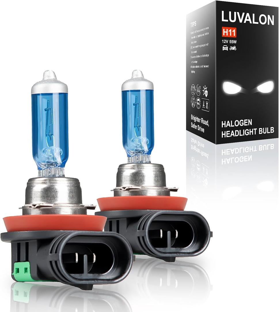 H11 Halogen Headlight Bulbs, 12V 55W H11 Headlight Bulbs, High Beam, Low Beam and Fog Light Replacement, Automotive Headlight Bulbs, No Glare, Super Bright, 2 Pack