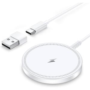 Magnetic Wireless Charger Fast Charge Strong Magnet Charging Pad for iPhone 17/16/15/14/13/12 - Series&AirPods Pro 4-2, Daul Ports, Case-Friendly, Ultra-Slim & Portable for Travel Nightstand Desk (White)