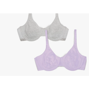 Fruit of the Loom Women's Unlined Underwire Bra - Cotton & Spandex Blend for Natural Shape and Flexibility 2 Piece, 34D