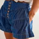 CHARTOU Women Cute Ruffle Hem Denim Short High Waist Wide Leg Jean Shorts Flare Stretchy Short with Pockets (Blue, L)