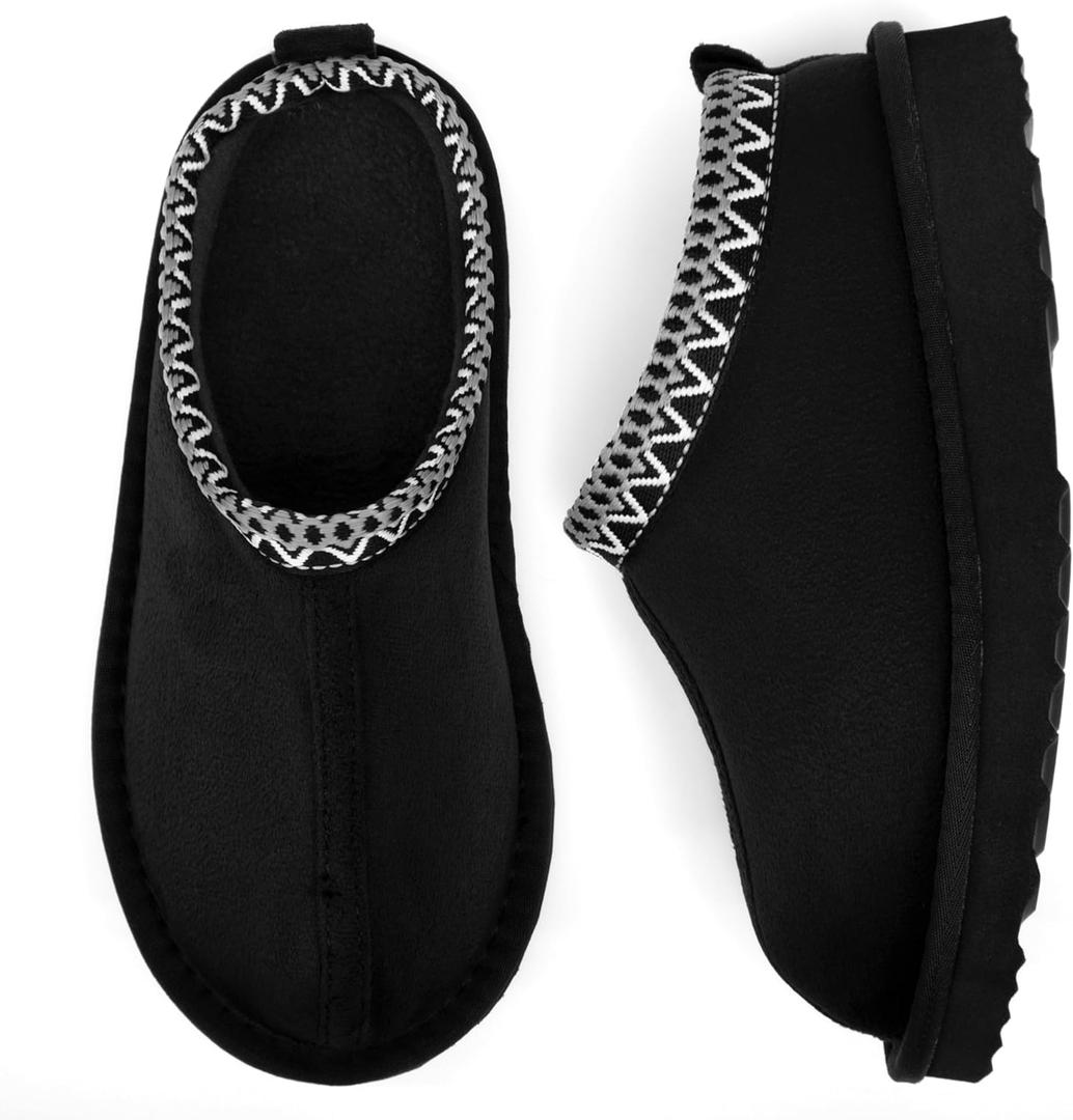 ChayChax Kids Memory Foam Slippers Fuzzy Warm Winter House Shoes for Boys & Girls Non-Slip Clogs for Toddler Little & Big Kid Indoor and Outdoor (Black, 13 Toddler)