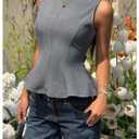 Verdusa Women's Bow Tie Backless Dressy Tops Ruffle Peplum Tank Tops Summer Elegant Outfits Grey Medium (Gray)