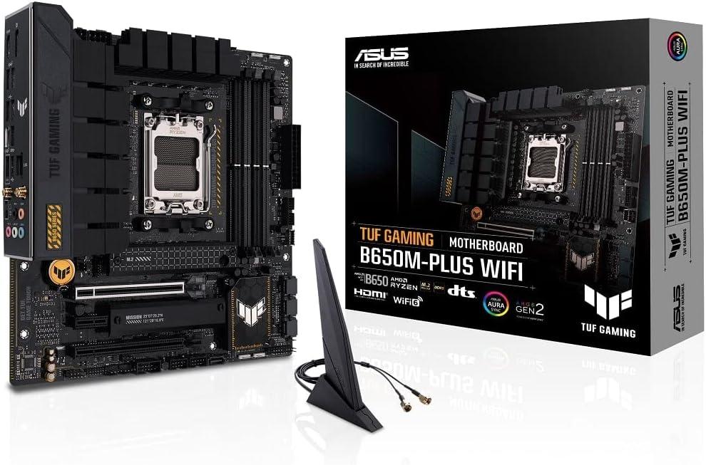 ASUS TUF Gaming B650M-PLUS WiFi AMD B650 AM5 Ryzen Desktop 9000 8000 and 7000 ATX Motherboard, 14 Power Stages, PCIe 5.0 M.2, DDR5 Memory, 2.5 Gb Ethernet, USB4 Support Aura Sync