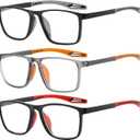 Reading Glasses for Men Sporty Design TR90 Blue Light Blocking Reader Comfortable and Flexible Lightweight +3.0 (Gray, Orange, Red)