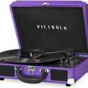 Victrola Journey Bluetooth Portable Suitcase Record Player  with Built-in Speakers, 3 Speed Vinyl Record Player, RCA Out, Headphone Jack (Purple Glitter)