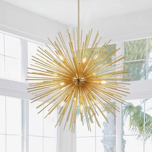 31.5" 12-Light Gold Sputnik Chandelier Modern Industrial Foyer Light Fixtures, Adjustable Firework Globe Ceiling Fixture for Living Room, Entryway, Dining, Bedroom, Hallway, Stairway