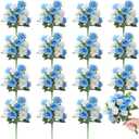Zeyune 16 Bunches 12 Inch Artificial Mini Rose Bouquet 160 Heads Bridal Flower Bouquets Fake Silk Rose Bulk for Valentine's Day Wedding Bridal Shower Home Office Garden(White and Blue)