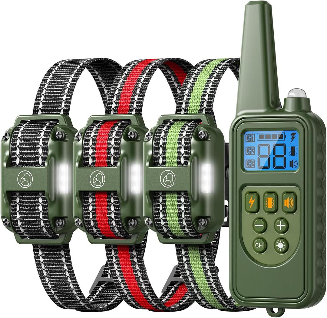 Dog Training Collar with Remote, 2600FT Range,4 Training Modes Beep, Shake, Safe Shock, LED Light,Rechargeable IPX7 Waterproof for All Breeds Sizes, withThree Receiver Collars for 3 Dogs