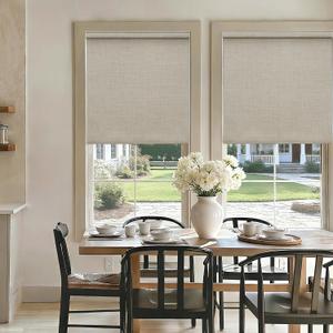 Blackout Roller Shades Cordless Blinds for Windows Free-Stop Thermal Insulated 100% Blackout Linen Roller Shades Blinds with Valance for Bedroom Living Dining Room Home Office Oatmeal 28" W x 72" H