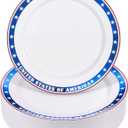 BESTVIP 50Pcs 4th of July Plastic Plates 10 Inch - Heavy Duty American Flag Patriotic Disposable Plates, Red White Blue Dinnerware for Independence Day Veterans Day BBQ party supplies