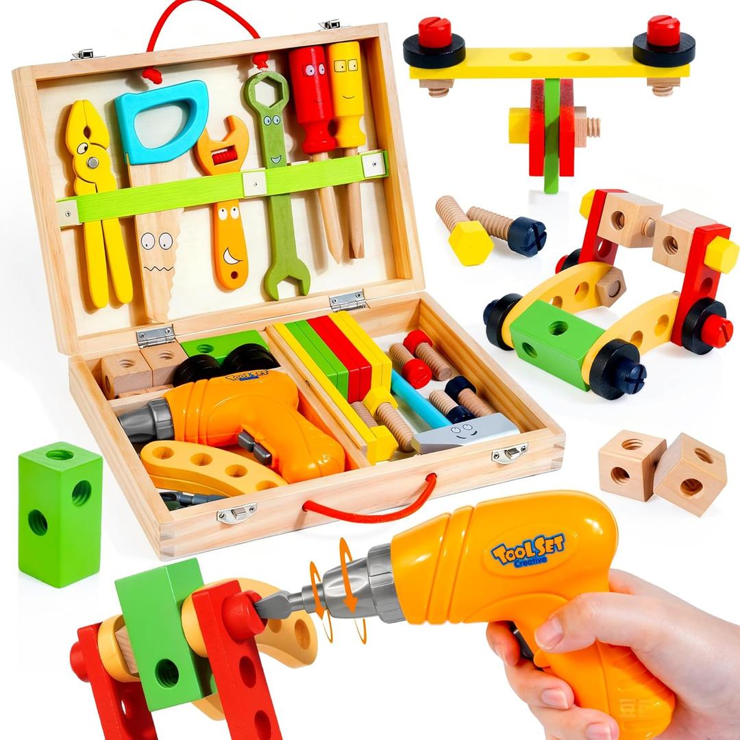 KIDWILL Kids Tool Set with Electric Drill & DIY Stickers, Toddler Tool Set for Kids Ages 3-5 Year Old Boys Girls, Pretend Play STEM Montessori Educational Construction Toys