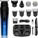 Beard Trimmer for Men, 5-in-1 Cordless Hair Clipper Kit with Foil Razor, Waterproof Body, Nose & Ear Groomer, Precision Trimming for Beard, Hair & Body Care (Blue)
