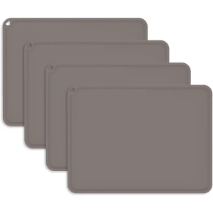 Kids Silicone Placemat, KVK Baby Placemats for Kids Toddler Children Reusable Non-Slip Table Mats Baby Food Mats for Restaurant, 4 Pack, Grey