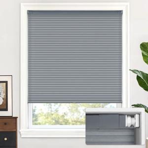LazBlinds Cordless Cellular Shades, No Tools No Drill Blackout Honeycomb Shades Pleated Blinds for Windows, 26'' W x 36'' H, ight Filtering-dark Grey
