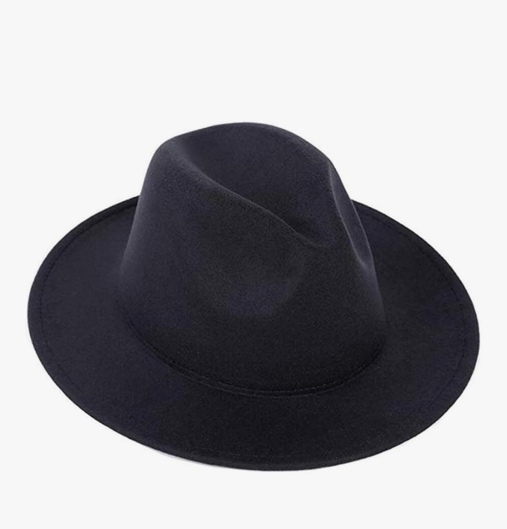 1 PK Black British Classic Wool Blend Jazz Hat Manhattan Short Brim Flat Top Fedora Hat Church Derby Cap Herringbone Trilby Retro Woolen Beanie Hair Decorated for Unisex