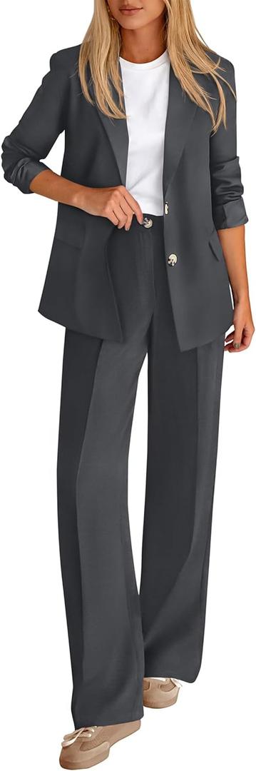 KIRUNDO Womens Suits 2 Piece Set Business Casual Blazer Jacket Wide Leg Dress Pants Suits Professional Work Office Outfits, XL