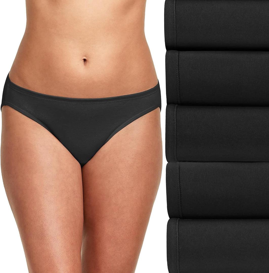 Hanes women's 5-pack Ultimate Comfort soft Stretch Bikini Panty (4, Black)