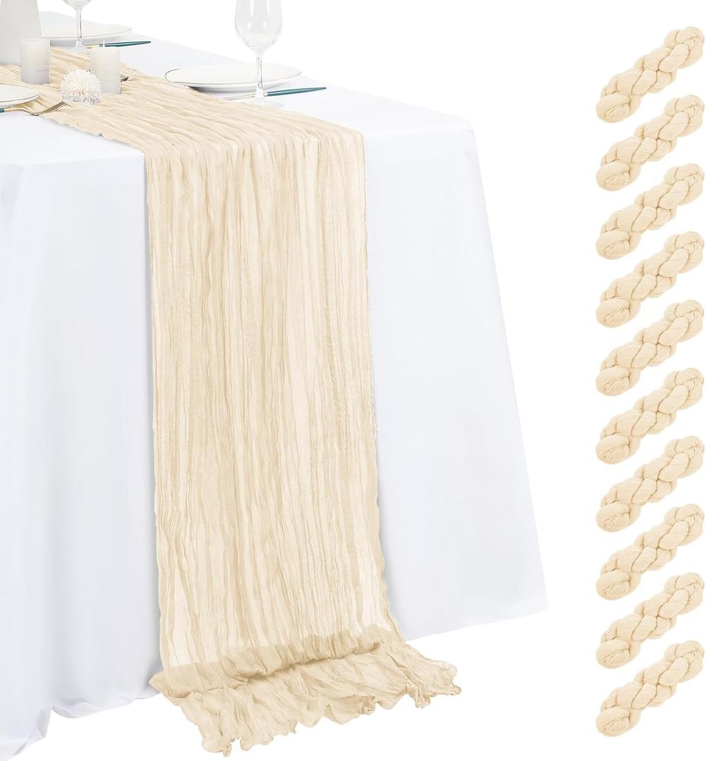 10 Pack Ivory Cheesecloth Table Runner 17x108 Inch Semi Sheer Boho Gauze Cheese Cloth Table Runners, for Wedding Bridal Shower Birthday Party Home Decor Garden Farmhouse