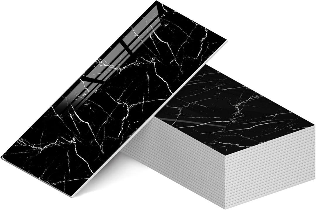 WADILE 23.6"x11.8" Waterproof Marble Peel and Stick Wall Panels Marble Tile PVC Backsplash Tiles for Kitchen, Bathroom, Living Room, Bedroom 20 Pack Black
