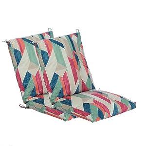 Makimoo Set of 2 Outdoor Dining Chair Cushions, Patio Seating Cushions, 38x18x4.5 inch, for Garden Patio Furniture (Red-Green Geometry)