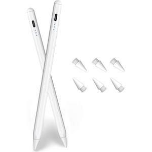 Stylus Pencil for Apple iPad A16/11th(2018-2026),2Pack Active iPad Pen Fast Charging Palm Rejection&Tilt Sensitivity for iPad 11/10/9/8/7/6,iPad Pro M5/4 13"/12.9/11,iPad Air M4/M3/M2/5/4/3,Mini 7/6 (White)