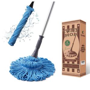 Eyliden Mop with 2 Reusable Heads, Easy Wringing Twist Mop, with 57.5 inch Long Handle, Wet Mops for Floor Cleaning, Commercial Household Clean Hardwood, Vinyl, Tile, and More (Blue)
