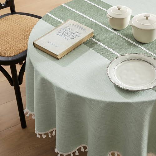 ZeeMart Contrast Linen Round Tablecloth 52 Inch Green, Farmhouse Style Round Table Cloth Heavy Weight Sage Green Tablecloths, Water Resistant Burlap Table Cloths