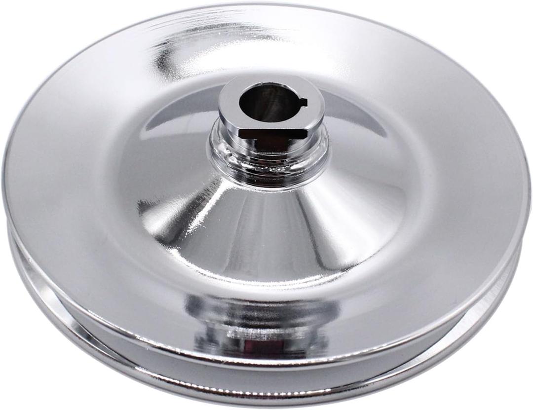 Chrome Power Steering Pulley Single Groove V-Belt Key Way Fits for Gm, Chevy, Pontiac, Oldsmobile, Buick 8948