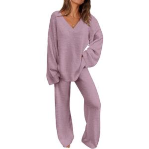 PRETTYGARDEN Lounge Sets for Women Two Piece Sweaters Pajama Set Fall Fashion 2026 Loungewear Outfits Matching Winter Clothes (Bean Paste Purple, X-Large)