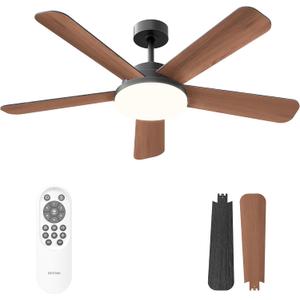 Ceiling Fans with Lights and Remote Control 52 Inch, 6 Speeds, 5 Blades, 2844 LM, 3CCT Dimmable LED, Reversible DC Motor, Black Quick-Fit Low Profile Ceiling Fan for Bedroom Living Room Indoor Outdoor (Black & Dark Brown)