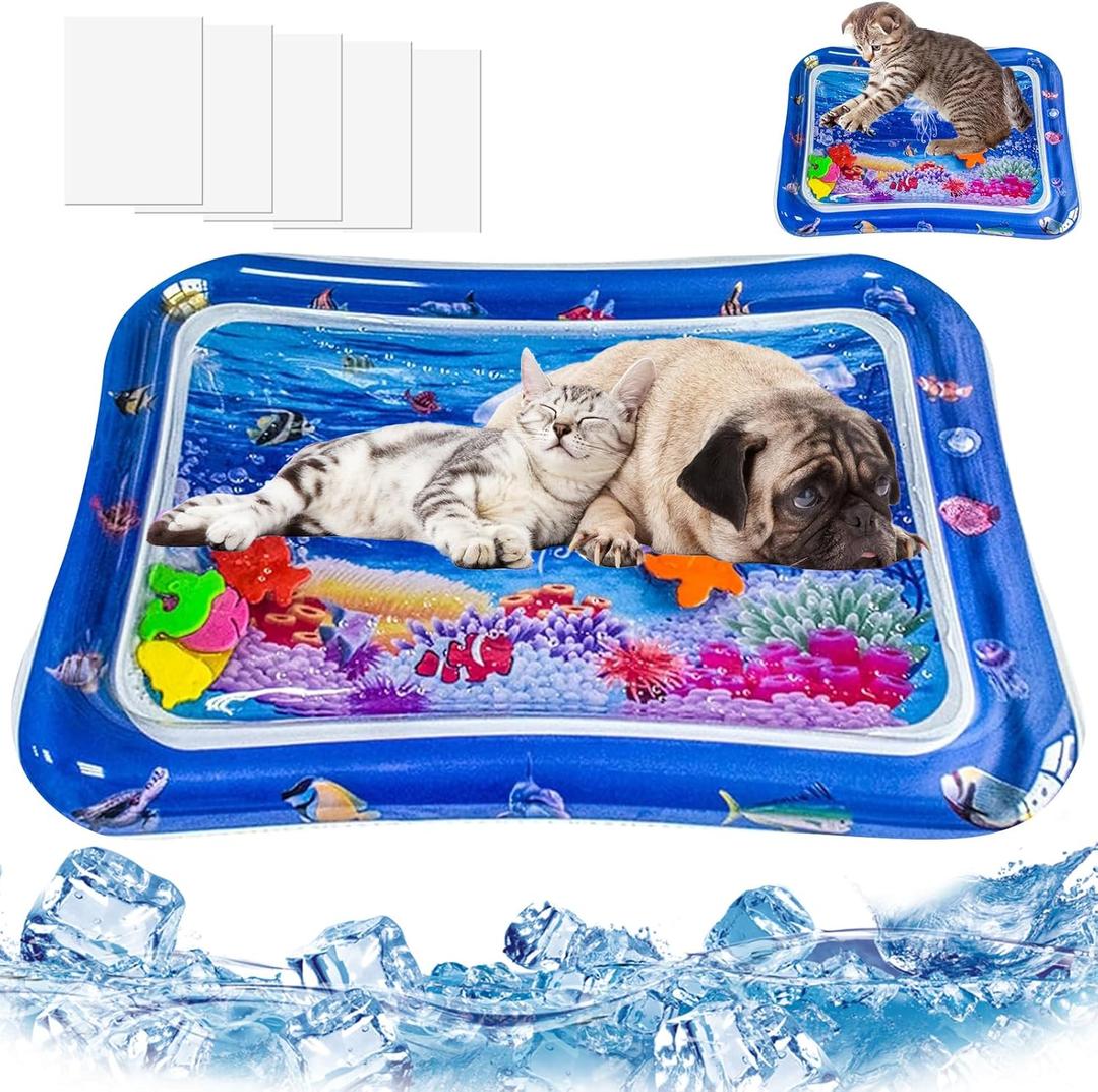 Thickened Sensory Water Mat for Cats & Dogs,Summer Cooling Playmat with Floating Fish,Non-Leak Design for Indoor Bored Pet Play Sleep & Exercise, (69x50x8cm)