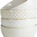 getstar Ceramic Soup Bowls, Cereal Bowl Set of 4 with Assorted Embossment (6.1 inch & 30 oz), Farmhouse Vintage Color Bowls for Kitchen