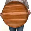 20" Extra Large Round Acacia Wood Serving Tray - Heavy Duty Ottoman & Coffee Table Organizer, Decorative Countertop Tray