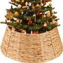 Christmas Tree Collar 24in - Woven Rattan Tree Collar Handcrafted Xmas Tree Skirt Base Rustic Tree Skirt Elegant Woven Rattan Ring Base Cover for Holiday Decor