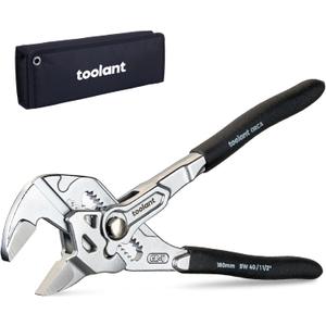 toolant 7-Inch Chrome Plated Pliers Wrench, CR-V Adjustable Wrench with Anti-Rust Coating, Smooth Parallel Jaws, Rubber Anti-Slip Grip and Storage Pouch for Home Repair, Plumbing, Nuts, Water Pipes