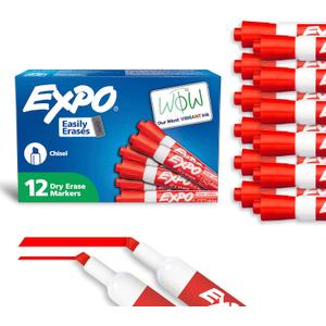 EXPO Low Odor Dry Erase Markers Chisel Tip Red 12 Count