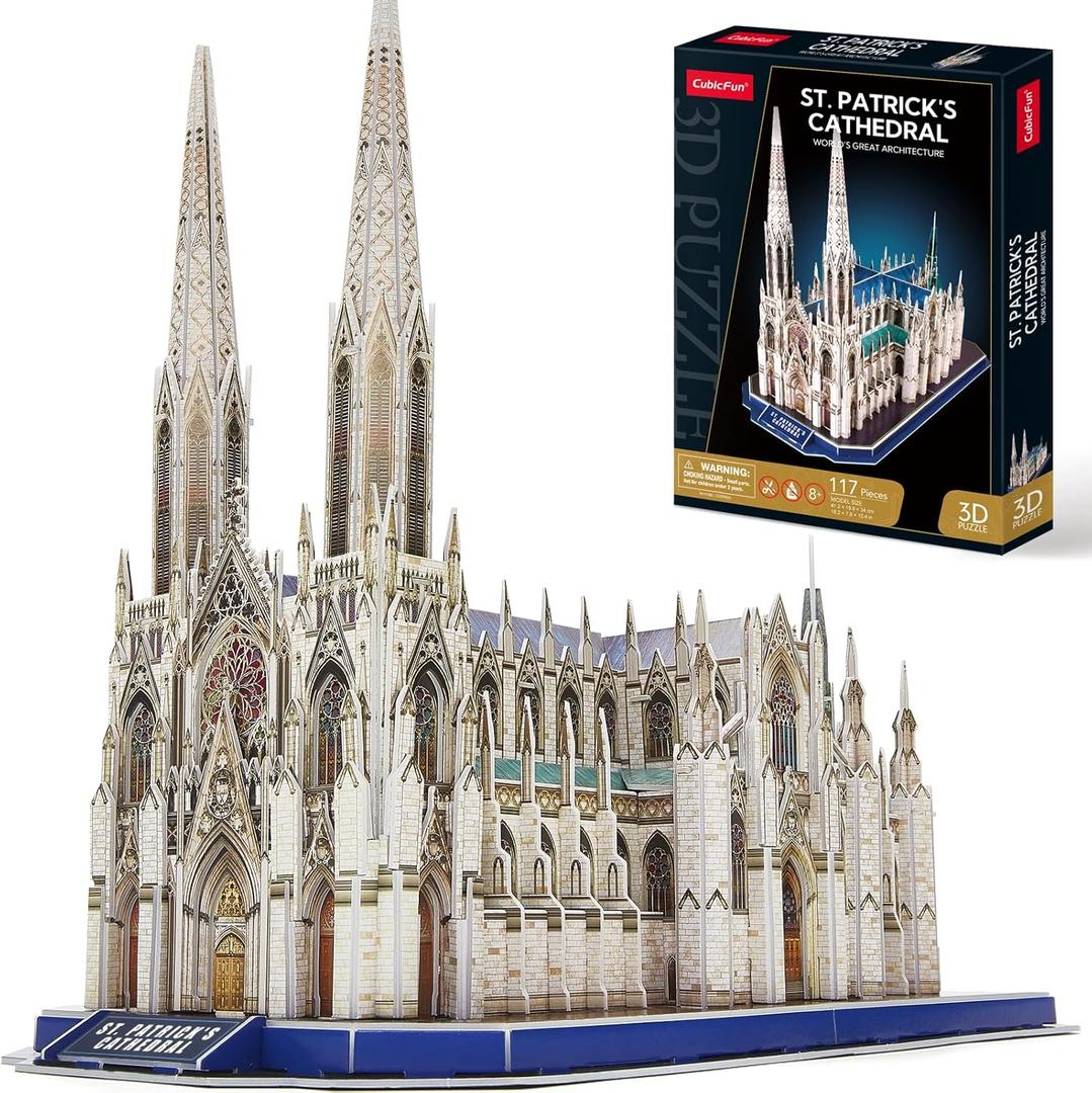 CubicFun 3D Puzzles for Adults St. Patrick's Cathedral Model Kits, New York Architecture Puzzles for Adults Building Toys for Kids Ages 10+, 117 Pieces with Booklet for Grandkids