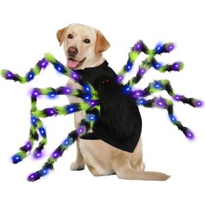 OurWarm Dog Halloween Costumes for Pet 64 LED Furry Large Dog Spider Costume Funny Pet Costumes for Medium Big Dogs Halloween Party Decor Puppy Pets Outfits Cosplay (Green)