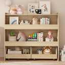 COZPAW Toy Storage Organizer, 3 Tier Montessori Shelf with Movable Bins (Wood), Medium