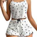 Hilinker Women's Graphic 2 Piece Pajama Set Summer Cute Crop Cami Top and Shorts Ribbed Sleepwear Sets Black Heart Large (White, L)