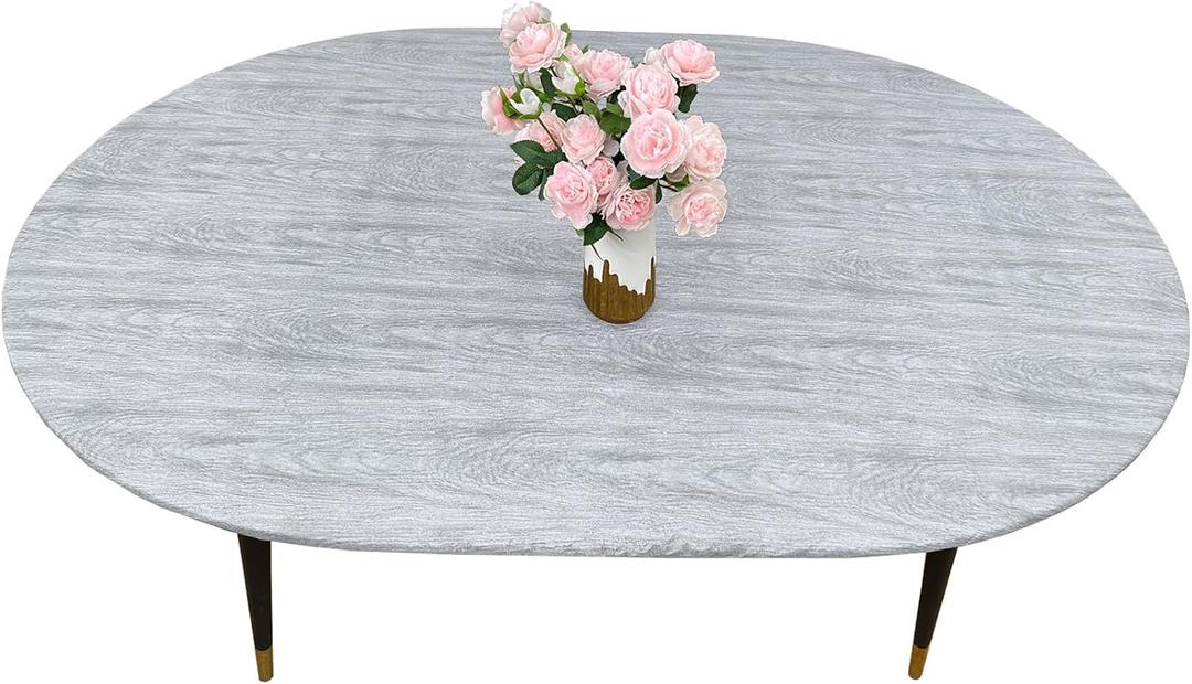 LIBERECOO Oval Fitted Vinyl Tablecloth - Fits 48 x 68 Inch Oval Table - Weather Grey Wood - Waterproof, Elastic Edged for Secure Fit, Easy to Clean Plastic Table Cover