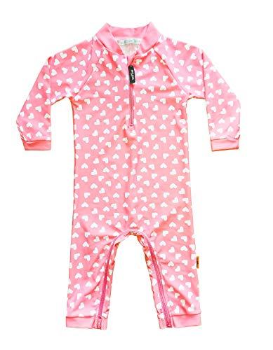 weVSwe Baby Toddler Sun Protection Rash Guard Pink Heart One Piece Girls Swimsuit Crotch Zipper for Easy Diaper Changes 3T, 18-24M
