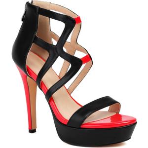 Women's Black and Red Stiletto Sandals Platform Heels Crisscross Open Toe Dress Shoes for Weddings with Back Zip, Size: 6