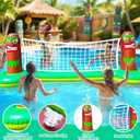 TURNMEON Inflatable Luau Tiki Pool Volleyball Net Game, Large 105"x28"x35" Floating Water Toy Set with Beach Ball for Adults Indoor Outdoor Tropical Hawaiian Summer Party Supplies