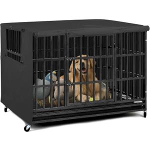Explore Land Dog Crate Cover Heavy Duty Polyester Pet Kennel Sunshade Universal Fit for 38 inches Wire Cage (Black)