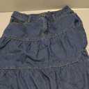 EMMIOL Long Jean Skirt for Women - Mid High Waisted A-Line Denim Maxi Skirts Dark Wash Tiered Swing Jean Skirt with Pockets, Dark Blue, Small