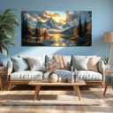 JuhaiArt Large Mountain Lake Wall Art Gold Picture Nature Artwork Landscape Canvas Decor for Living Room Bedroom Office Scenery Art 29" x 59"