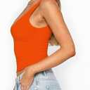 ForeFair Women's Sleevelsee V Neck Crop Tank Top Summer Double Layer Going Out Workout Casual Basic Tops (Orange, S)