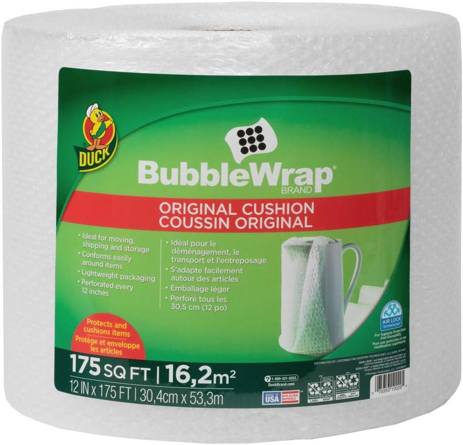 Duck Brand Bubble Wrap Roll, 3/16" Original Bubble Cushioning, 12" x 175', Perforated Every 12" (1053440), Clear